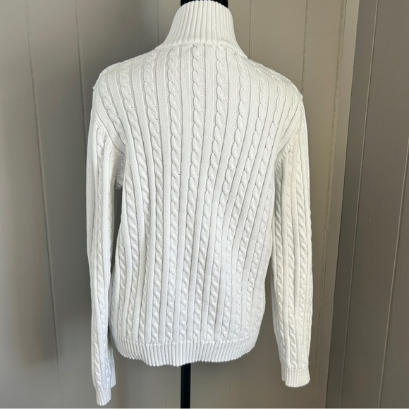 Lauren Ralph Lauren White and Gold Zipper Cable Knit Cardigan - Picture 6 of 12